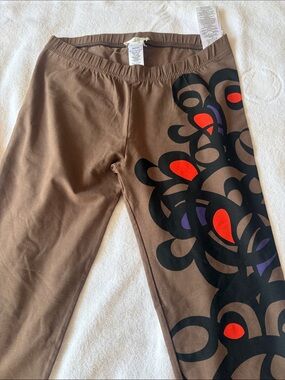 Kids Brown Graphic Leggings with Color Pop Design
